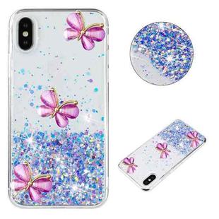 For iPhone X / XS Luminous Starry Sky Glitter Butterfly TPU Phone Case(Purple)