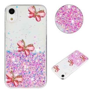 For iPhone XR Luminous Starry Sky Glitter Butterfly TPU Phone Case(Pink)