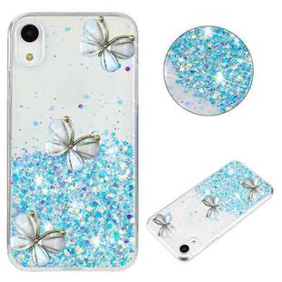 For iPhone XR Luminous Starry Sky Glitter Butterfly TPU Phone Case(Blue)