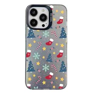 For iPhone 15 Pro Christmas Series PC Full Coverage Pattern Phone Case(CK036 Black)