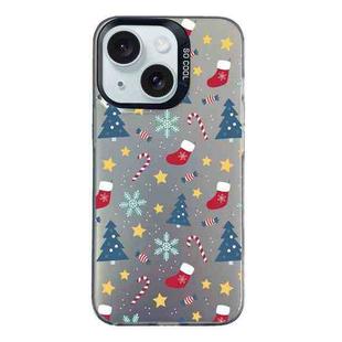 For iPhone 15 Plus Christmas Series PC Full Coverage Pattern Phone Case(CK036 Black)