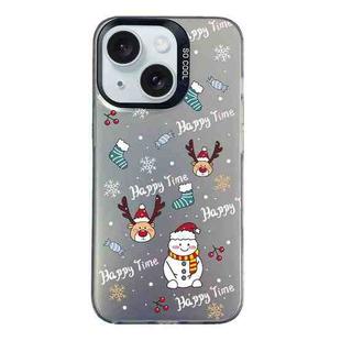 For iPhone 15 Plus Christmas Series PC Full Coverage Pattern Phone Case(CK041 Black)