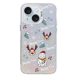 For iPhone 15 Plus Christmas Series PC Full Coverage Pattern Phone Case(CW041 White)