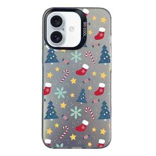 For iPhone 16 Plus Christmas Series PC Full Coverage Pattern Phone Case(CK036 Black)