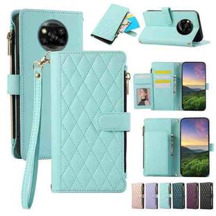 For Xiaomi Poco X3 NFC Rhombic Zipper Wallet Leather Phone Case(Cyan)