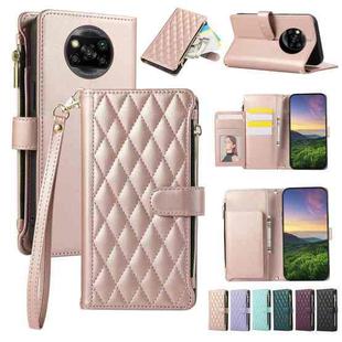 For Xiaomi Poco X3 NFC Rhombic Zipper Wallet Leather Phone Case(Rose Gold)