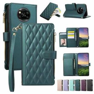 For Xiaomi Poco X3 NFC Rhombic Zipper Wallet Leather Phone Case(Green)