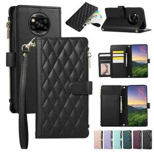 For Xiaomi Poco X3 NFC Rhombic Zipper Wallet Leather Phone Case(Black)