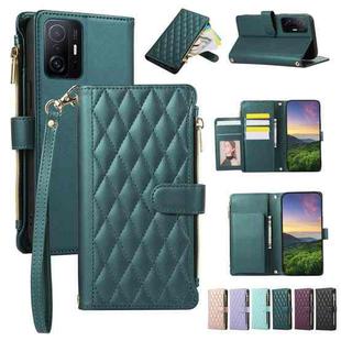 For Xiaomi Mi 11T Rhombic Zipper Wallet Leather Phone Case(Green)