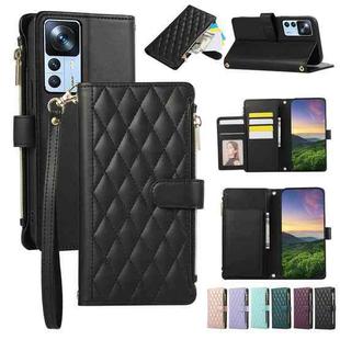 For Xiaomi 12T / 12T Pro Rhombic Zipper Wallet Leather Phone Case(Black)