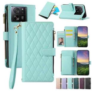 For Xiaomi 13T / 13T Pro Rhombic Zipper Wallet Leather Phone Case(Cyan)