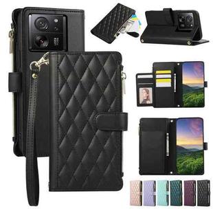 For Xiaomi 13T / 13T Pro Rhombic Zipper Wallet Leather Phone Case(Black)