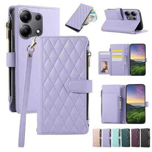 For Redmi Note 13 4G Rhombic Zipper Wallet Leather Phone Case(Purple)