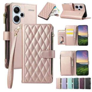 For Redmi Note 13 Pro+ 4G / 5G Rhombic Zipper Wallet Leather Phone Case(Rose Gold)