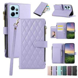 For Redmi Note 12 4G Global Rhombic Zipper Wallet Leather Phone Case(Purple)