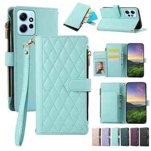 For Redmi Note 12 4G Global Rhombic Zipper Wallet Leather Phone Case(Cyan)