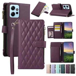 For Redmi Note 12 4G Global Rhombic Zipper Wallet Leather Phone Case(Deep Purple)