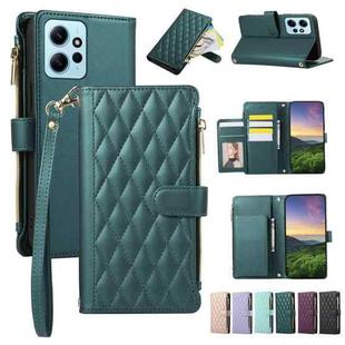 For Redmi Note 12 4G Global Rhombic Zipper Wallet Leather Phone Case(Green)