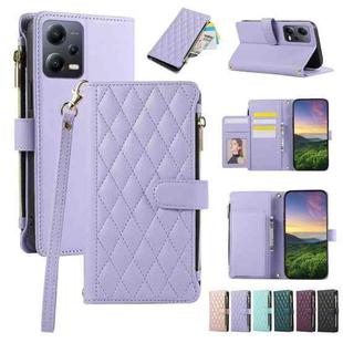 For Redmi Note 12 5G Global Rhombic Zipper Wallet Leather Phone Case(Purple)