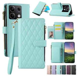 For Redmi Note 13 5G Rhombic Zipper Wallet Leather Phone Case(Cyan)