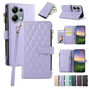 For Redmi Note 13 Pro 4G Rhombic Zipper Wallet Leather Phone Case(Purple)