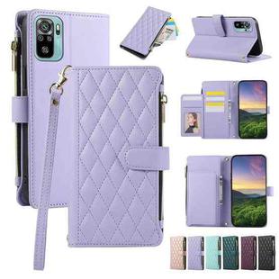 For Redmi Note 10 / 10S Rhombic Zipper Wallet Leather Phone Case(Purple)