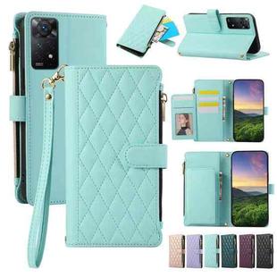 For Redmi Note 11 Pro 4G Rhombic Zipper Wallet Leather Phone Case(Cyan)