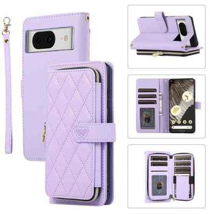 For Google Pixel 8a Rhombic Full Zipper Wallet Leather Phone Case(Purple)