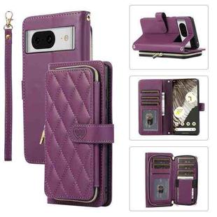 For Google Pixel 8a Rhombic Full Zipper Wallet Leather Phone Case(Deep Purple)