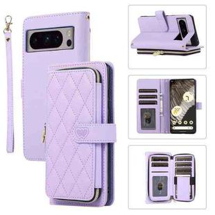 For Google Pixel 8 Pro Rhombic Full Zipper Wallet Leather Phone Case(Purple)