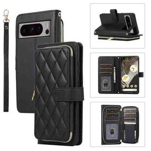 For Google Pixel 8 Pro Rhombic Full Zipper Wallet Leather Phone Case(Black)