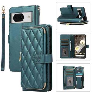 For Google Pixel 8 Rhombic Full Zipper Wallet Leather Phone Case(Green)