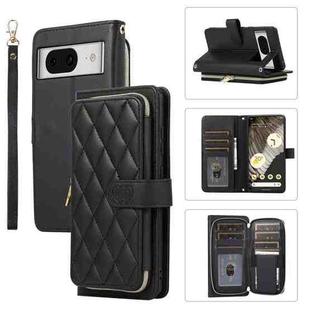 For Google Pixel 8 Rhombic Full Zipper Wallet Leather Phone Case(Black)