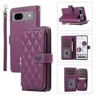 For Google Pixel 7a Rhombic Full Zipper Wallet Leather Phone Case(Deep Purple)