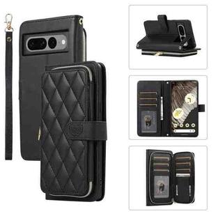 For Google Pixel 7 Pro Rhombic Full Zipper Wallet Leather Phone Case(Black)