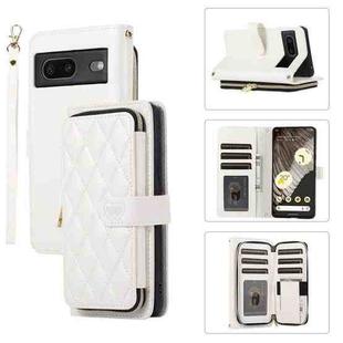 For Google Pixel 7 Rhombic Full Zipper Wallet Leather Phone Case(White)