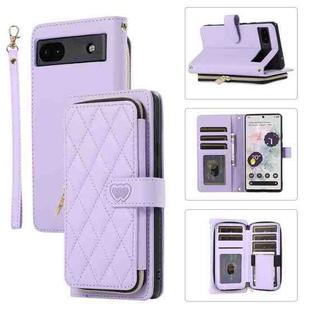 For Google Pixel 6a Rhombic Full Zipper Wallet Leather Phone Case(Purple)