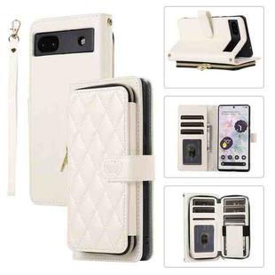 For Google Pixel 6a Rhombic Full Zipper Wallet Leather Phone Case(White)