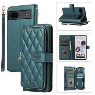 For Google Pixel 6a Rhombic Full Zipper Wallet Leather Phone Case(Green)