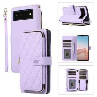 For Google Pixel 6 Rhombic Full Zipper Wallet Leather Phone Case(Purple)