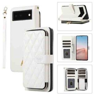 For Google Pixel 6 Rhombic Full Zipper Wallet Leather Phone Case(White)