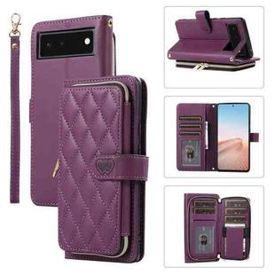 For Google Pixel 6 Rhombic Full Zipper Wallet Leather Phone Case(Deep Purple)