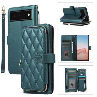 For Google Pixel 6 Rhombic Full Zipper Wallet Leather Phone Case(Green)