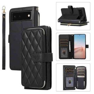 For Google Pixel 6 Rhombic Full Zipper Wallet Leather Phone Case(Black)