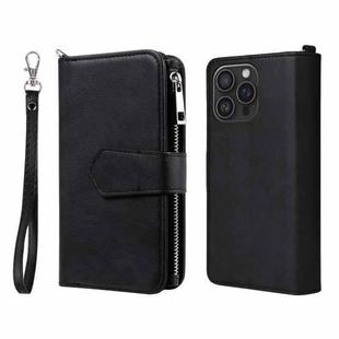 For iPhone 16 Pro Max Solid Color 2 in 1 Zipper Shockproof Phone Case(Black)