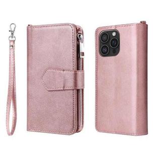 For iPhone 16 Pro Max Solid Color 2 in 1 Zipper Shockproof Phone Case(Rose Gold)