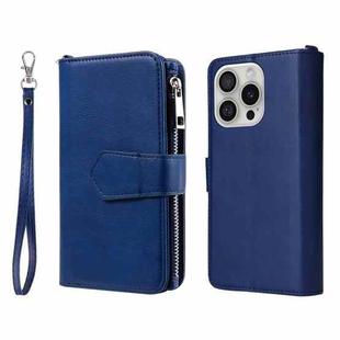 For iPhone 16 Pro Solid Color 2 in 1 Zipper Shockproof Phone Case(Blue)