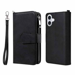 For iPhone 16 Plus Solid Color 2 in 1 Zipper Shockproof Phone Case(Black)