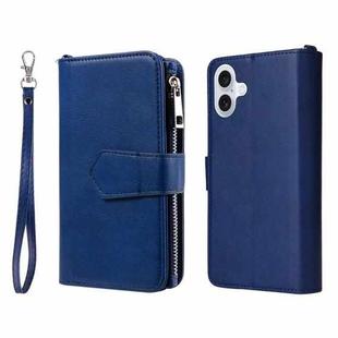 For iPhone 16 Plus Solid Color 2 in 1 Zipper Shockproof Phone Case(Blue)