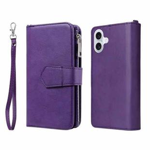 For iPhone 16 Plus Solid Color 2 in 1 Zipper Shockproof Phone Case(Purple)